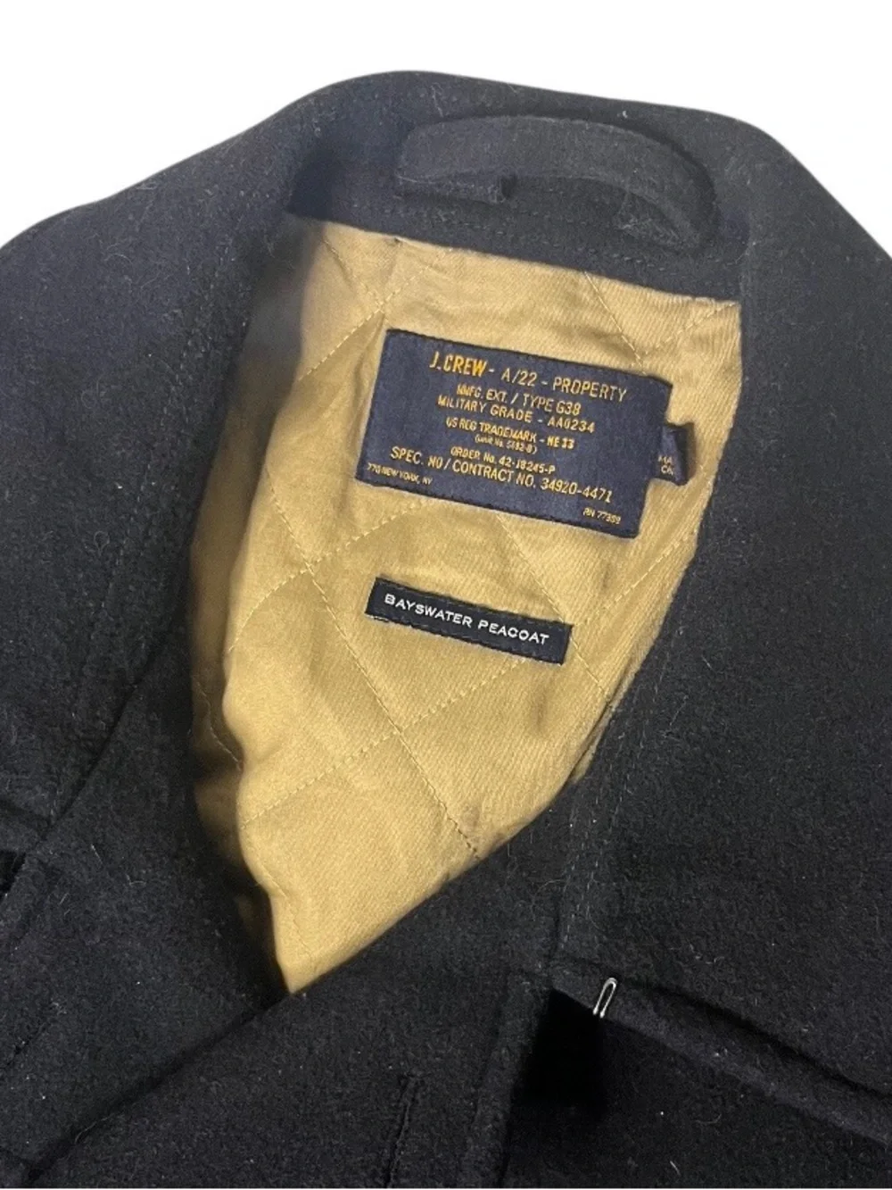 J CREW Bayswater Peacoat Black Wool Jacket Military Grade Mens Size Large
